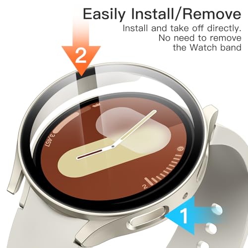 Image of JETech Cover Case with Screen Protector for Samsung Galaxy Watch 7 40mm, Overall Protective Cover, Built-in Tempered Glass Film High Sensitivity, 2 Pack (Cream)
