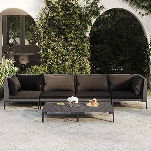 JHQHSM Dark Grey 5-Piece Modern Garden Lounge Set for Patio