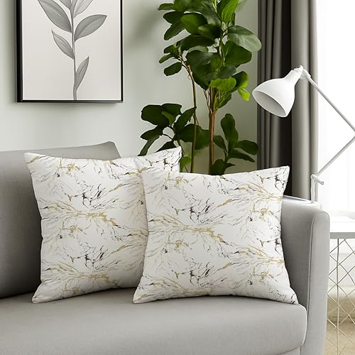 Image of Jaipur Weaves Cushion Cover 16 Inch X 16 Inch - Set of 2, Modern Print 180 GSM Decorative Soft Cushion Covers for Sofa /Bed /Chair, Gift for Home Decor (Minimalist Marble, 2)