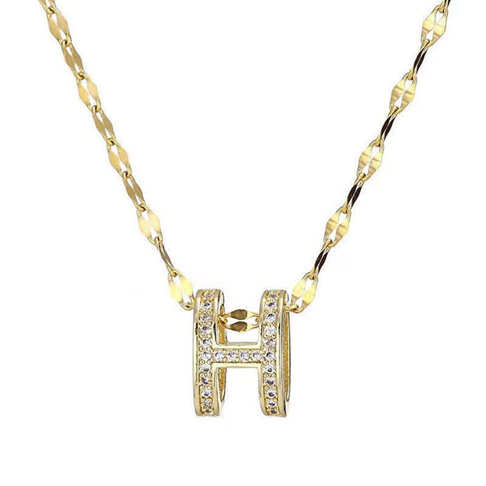 イニシャルネックレス Ｈ Amazon | イニシャルH ネックレス k18RGP czダイヤモンド H