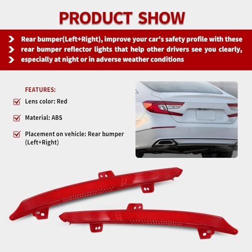 Image of Nakkaa Rear Bumper Reflector Compatible with Accord 2018-2022 | 33555TVAA01 HO1184113 33505TVAA01 HO1185113 2PCS Left & Right Side