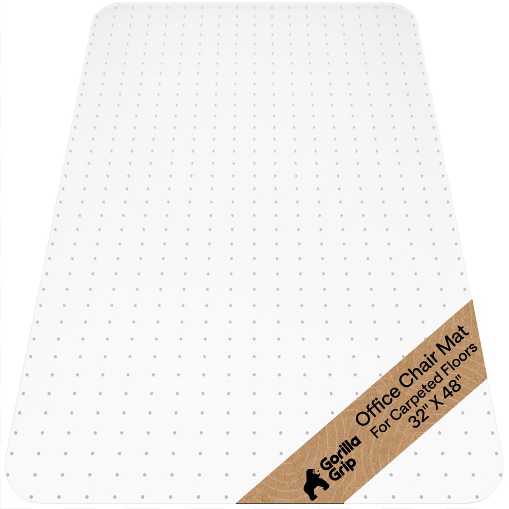 GORILLA GRIP Slip Resistant Clear Office Chair Mat for Carpet Floors, Smooth Rolling Glide Under Desk, Heavy Duty Plastic Computer Mats and Carpeted