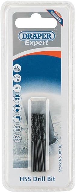 Draper 38710 Expert HSS Drill Bit, 2.0mm Ø, Pack of 10 , Blue