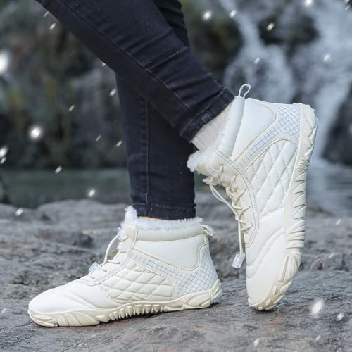 Image of Hike Winter Footwear Barefoot Boots Mens Womens, Waterproof Winter Snow Boots, Warm Ankle Booties, Wide Toe Barefoot Hiking Boots, Non-Slip Zero Drop Sole Hike Shoes for Hiking Walking Outdoor