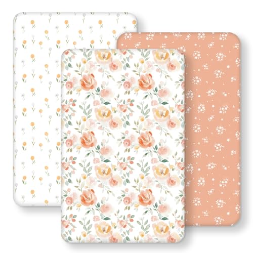 Image of Baby Bedside Bassinet Sheets Fitted Girl, 33 inchx20 inch Compatible with Baby Delight Dream On Me & Most Rectangle Bedside Sleeper Bassinet Mattresses, Super Soft Microfiber Watercolor Flower