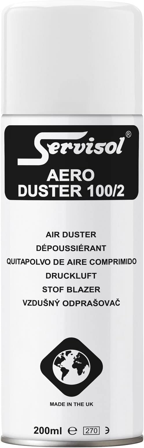 Servisol Aero Duster 100/2-33203 - 200ml - NON FLAMMABLE - Powerful Dry Air Duster. Instant Cleaning TV, Audio, Computers, etc
