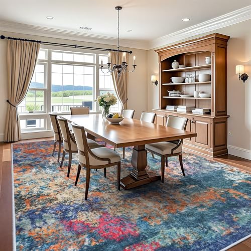 Washable 12x15 Area Rug Abstract - Large Soft Rugs for Living Room Modern Colorful Indoor Mat Non Slip Low Pile Carpet for Bedroom Stain Resistant Thin Floor Mats for Dining Room 12x15 Colorful/Multi