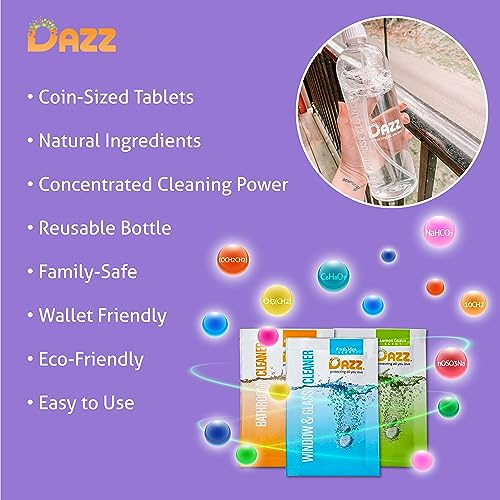 Dazz Whole House Starter Kit (3 Reusable Spray Bottles, 6 Refills) Natural All Purpose Cleaner, Glass And Window Cleaner, And Bathroom Cleaner - Eco Friendly, Non Toxic #TOP2