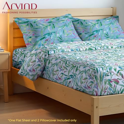 Image of Arvind Bedsheet Set - 100% Cotton Bedsheet for Double Bed (1 Queen Size Bedsheet with 2 Pillow Covers) Soft Breathable, 144 Thread Count - Slumber -Shade 15 (21027-B)