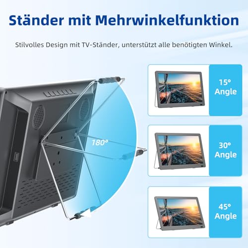 DESOBRY Tragbarer 14.3-Zoll-Fernseher mit Antenne, Kleiner tragbarer Fernseher mit DVB-T2 Tuner, Mini LCD-Fernseher, der mit Batterien aufgeladen Werden kann – Bild 8