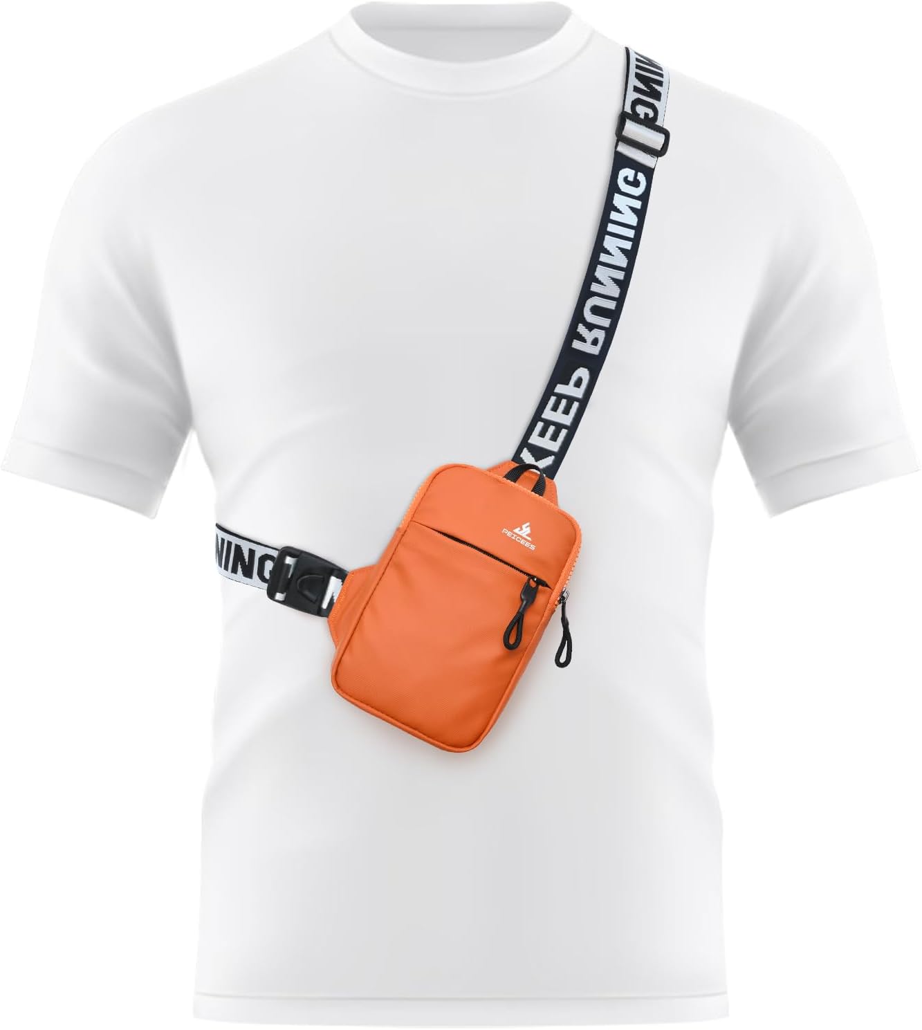 Peicees Mini Crossbody Sling Bag Chest Bag Dual Pocket Water Resistant Fanny Pack Running Phone Holder for Men Women Workout Travel, Orange