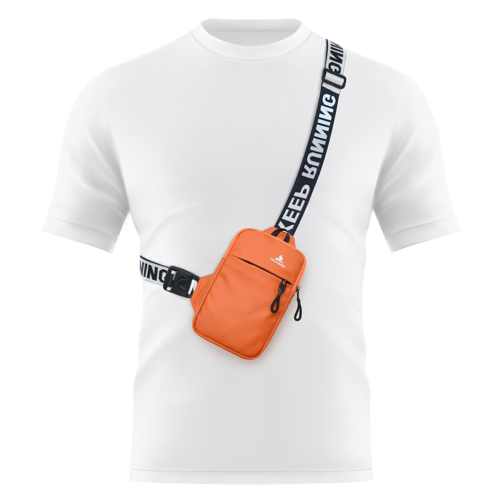 Peicees Mini Crossbody Sling Bag Chest Bag Dual Pocket Water Resistant Fanny Pack Running Phone Holder for Men Women Workout Travel, Orange