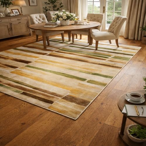 Tapis contemporain design moderne vert et marron de qualité supérieure