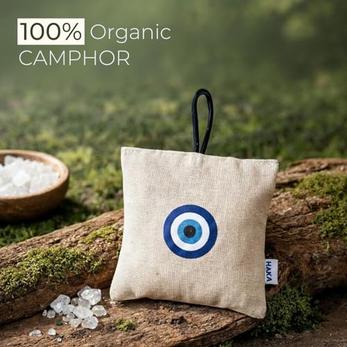 Image of Haka Camphor Pouch Pack of 6 | 100% Pure, Natural, Chemical Free Air Freshener for Car, Wardrobe, Bathroom & Room | Eco-Friendly Camphor Cones for Cars /Car Freshener | Evil-eye, 30g each