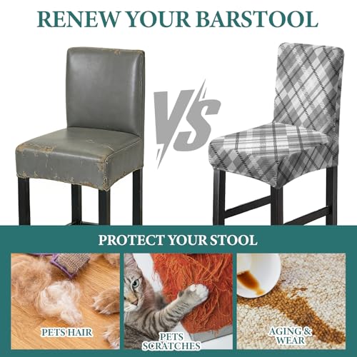 Image of HAOYONG Bar Stool Covers, Stretch Counter Stool Pub Chair Slipcover Washable Counter Height Chair Covers for Kitchen Dining Room Cafe Set of 4 (Grid)