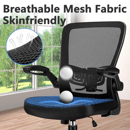 Image of KLASIKA Desk Chairs with Wheels, Ergonomic Mesh Office Chair Adjustable Height and Swivel Lumbar Support Home Office Chair with Flip Up Armrests, Set of 12