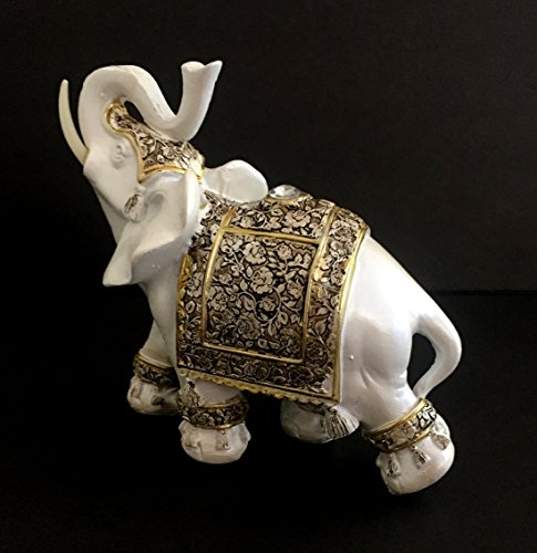 Antique White Finish Decorated Elephant Statue Trunk Up Lucky Elephant Home Decor - Oma® Brand #TOP1