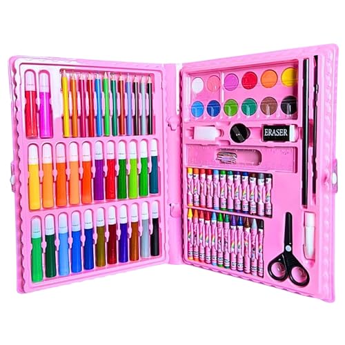 Maleta de Pintura Infantil 86 Pe&ccedil;as &mdash; Estojo Rosa, L&aacute;pis de Cor, Canetinha, Giz de Cera,...