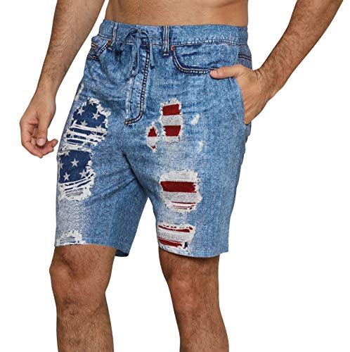 Men's American Flag Sleep Short Patriotic USA Pajama, Faux Blue Denim, Size Medium2