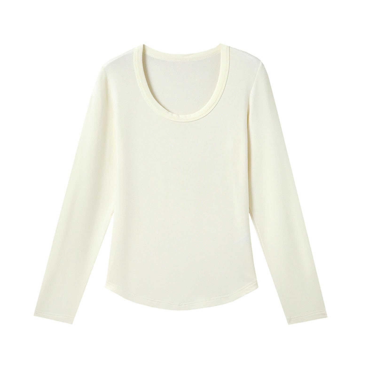 Maglia Termica Tops Autumn E Winter Silk Round Neck Color Solid Slim Fit per Le Donne-Bianco-l