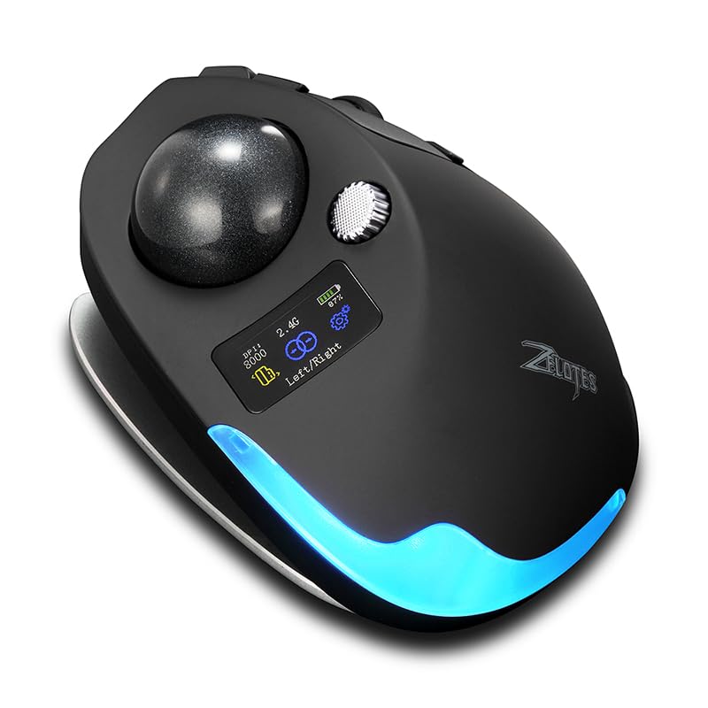Image of Wireless Mouse - 2.4GHz + Bluetooth Dual Mode Connection, 8 Programmable Buttons, 8000 CPI Adjustable, Trackball Design, with Display Screen, Ergonomic Tilt Angle, For Windows, macOS, Android, Linux