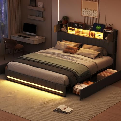 Letto 160 x 200 con rete LED e USB, letto