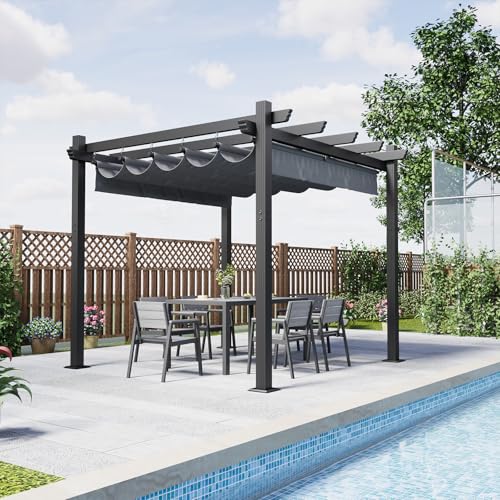 Devoko Pergola Bioclimatica 3x3m, Pergolas de Jardin, con Fijaciones Magnéticas y Zona de Sombra Ajustable, Cenador Pergolas de Aluminio, Adecuada para Escenarios como Jardines y Patios, Negro