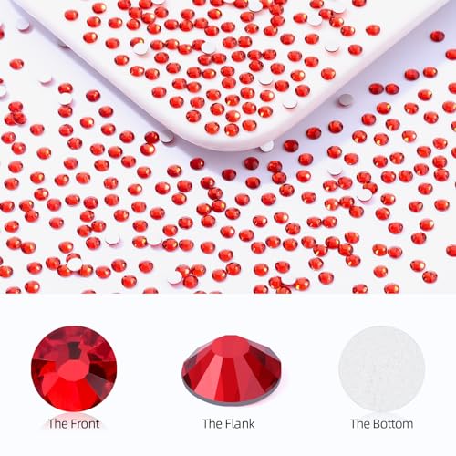 Image of Light Siam Flatback Rhinestones, Glass Rhinestones for Nail Art and Craft, Glue Fix, Loose Crystal Gemstones(Red, SS8, 1440pcs, 2.3-2.5mm)