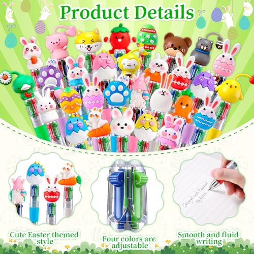 Image of CZWZ 120Pcs Mini Multicolor Pens in One 4-in-1 Cute Pens Bulk, Ballpoint Pen for Birthdays and Parties, Fun Gifts Assorted Ink Kawaii Pen(Easter)