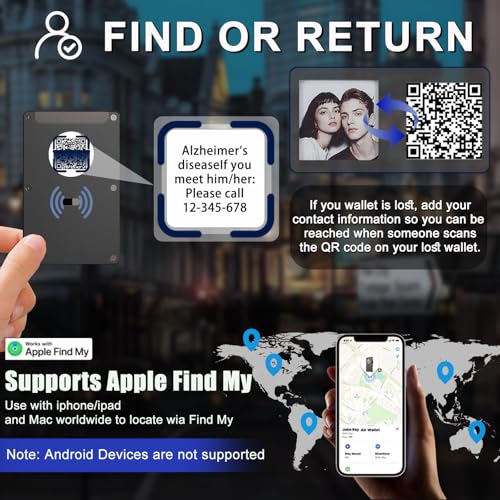 Smart Metal Wallet with Custom 4-Color E-Ink Screen, Double-Tap to Show Contact Info, Built-in Find My Tracker (iOS Only), RFID-Blocking Metal Design, Holds 12 Cards & Removable Cash Clip2