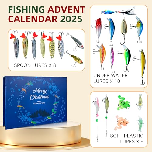 Fishing Advent Calendar 2026-24 Days Countdown with Unique Lures for Freshwater & Saltwater | Christmas Gift for Dad, Grandpa, Boyfriend, Husband & Anglers |2026 Surprise Gift for Men – Image 3