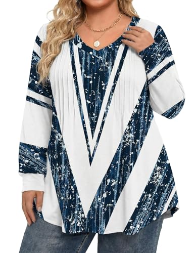 Image of IN'VOLAND Womens Plus Size Shirts V Neck Puff Long Sleeve Tops