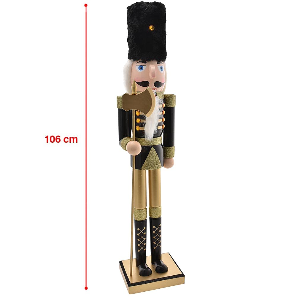 BAKAJI Soldat Casse-Noisette de Noël en Bois Géant Hauteur 106 cm Robes Peintes Barbe et Cheveux en Peluche avec Mécanisme de Travail Décorations de Noël (Design 2)