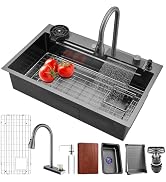 Waterfall kitchen sink 26X20" black Undermount Kitchen Sink with Pull-Out Faucet Stainless Steel ...