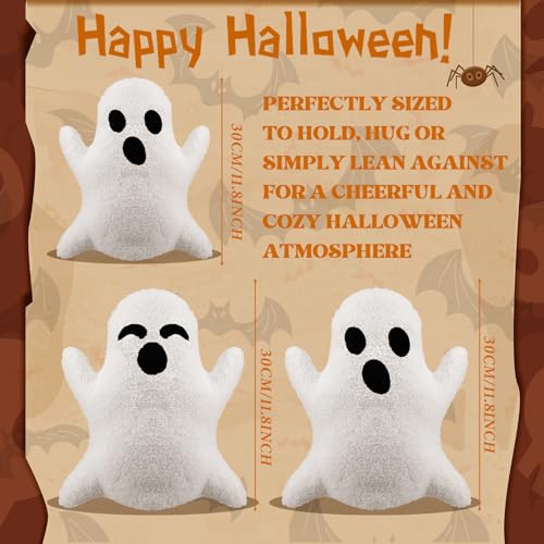 Image of Konohan 3 Pcs Ghost Halloween Pillows Stuffed Ghost Shaped Throw Pillows Cute Decorative Spooky for Halloween Party Home Cushion Decorations