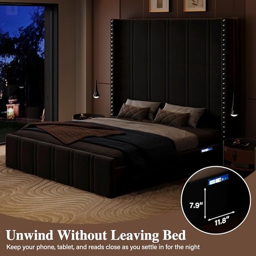 Smpath Queen Bed Frame with 65.75" Tall Headboard, Black - image 7