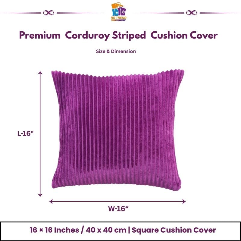 Image of RD TREND Cushion Cover Set of 2, Decorative Sofa Living Room Home Square Cushion Covers 16 Inch x 16 Inch, Aesthetic Corduroy Striped Double Sided (Dark Pink)