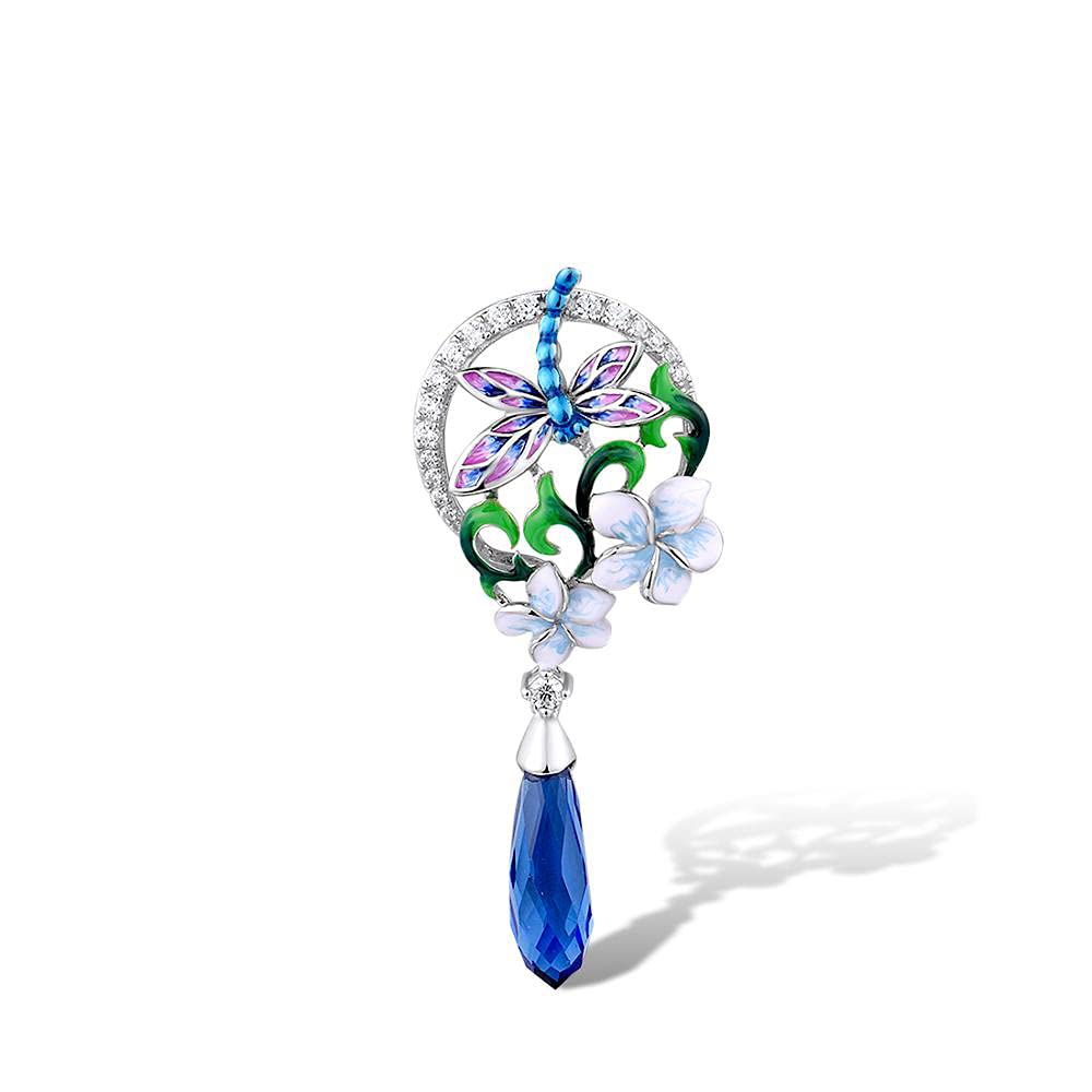 Pendentifs pour femmes émail fait main fleur libellule - 6