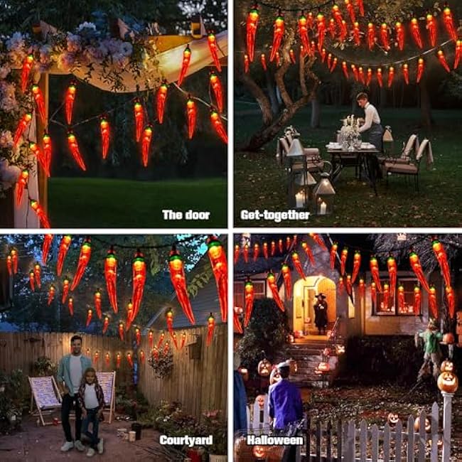 Christmas Decorations Solar Garden Lights Outdoor, 23FT 50LED Red Chili Pepper for Mexican Fiesta Decor,Waterproof Solar Christmas Lights for Tree/Lawn/Patio/Yard/Home/Party/Porch Decor