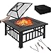 WOLTU Braciere da Esterno in Ferro per Riscaldamento Braciere da Giardino con Coperchio Parascintille, Griglia, Attizzatoio e Pinze, per Campeggio, Barbecue, 81x81x46cm CPZ8141sz