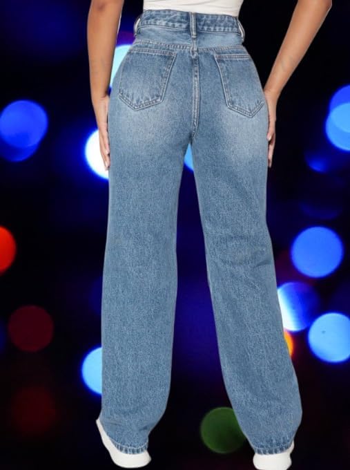 Generic Distressed & Fleece-Lined Women's Jeans – Ripped, Thermal, High Waist, Blue Colors