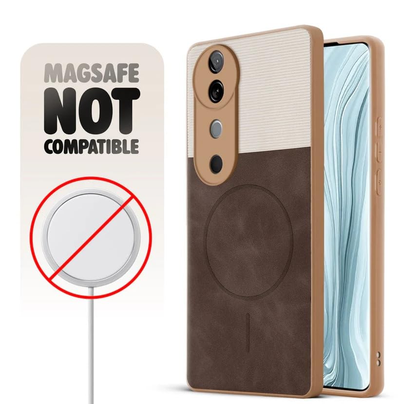 Image of Bintage CASE Mac Safe Design Hard Light Weight Back Case | Soft Border Camera Protect | Dual PU Leather Finish Back Cover Compatible for V40 PRO 5G /Vivo T3 Ultra - White & Cherry Brown