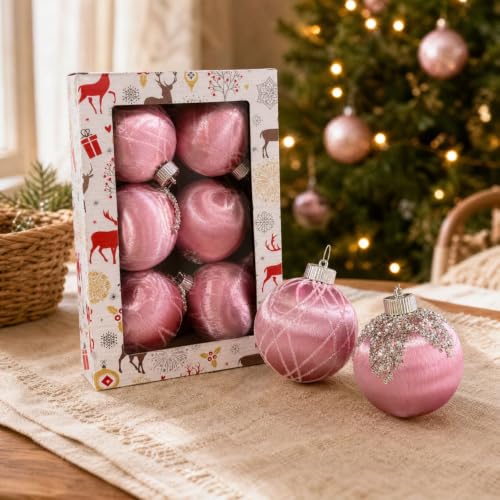 6pcs Vintage P-Ink Velvet Christmas Balls, Christmas Tree Ornaments, Gifts - image 3