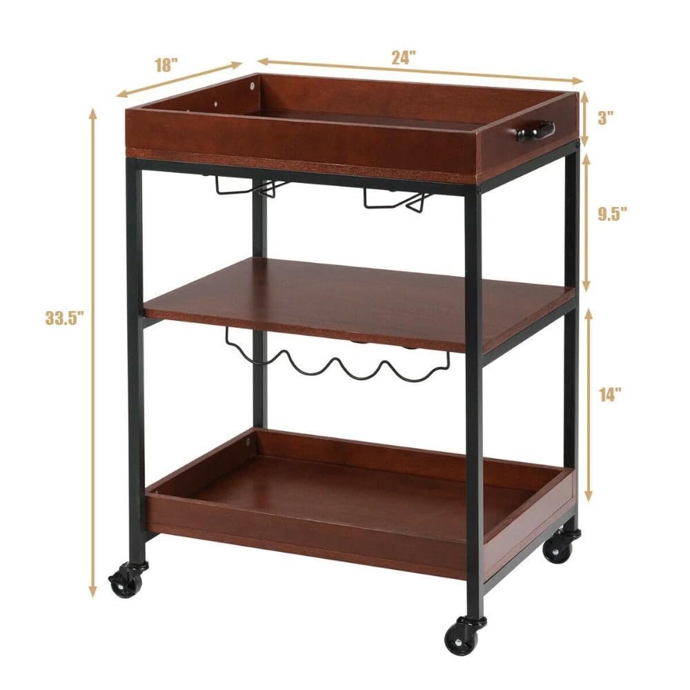 Magazzinaggio Carrello carrello a 3 livelli, bar cucina ad isola con portabicchieri e portabottiglie, mobili da