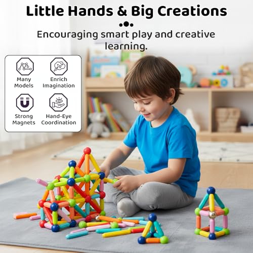 Image of StarAndDaisy Magnetic Sticks Building Blocks for Baby & Infant / Kids Toys for Boys Age 3+ , Educational Stem Learning Magnet Stick / Magnetic Balls and Rods Set Educational Magnet Building Blocks