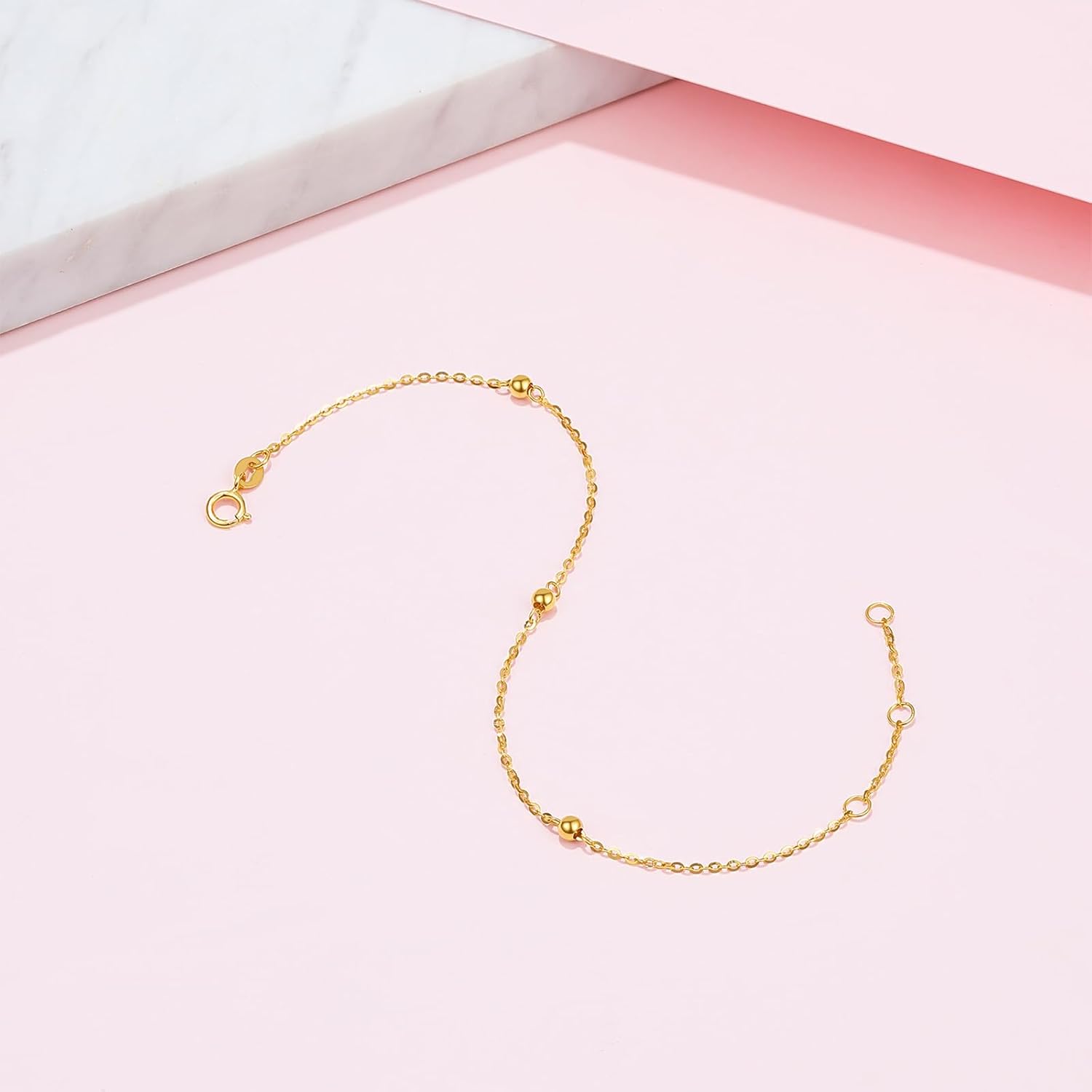 18K Gold Bracelet for Women Bead Chain Bracelets Dainty Link Chains Ball Charm Jewelry Trendy Adjustable Stackable Fashion Layered Solid Gold Gifts - Image 7