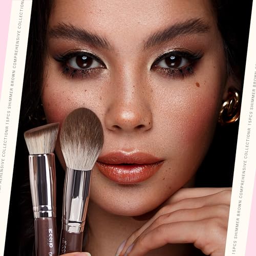 Jessup Makeup Brushes Set 15pcs Brown Make up Brushes Set Professional Premium Synthetic Foundation Eyebrow Concealer Blush Eyeshadow Contour Eyeliner Powder Blending Highlighter Brush - Image 3