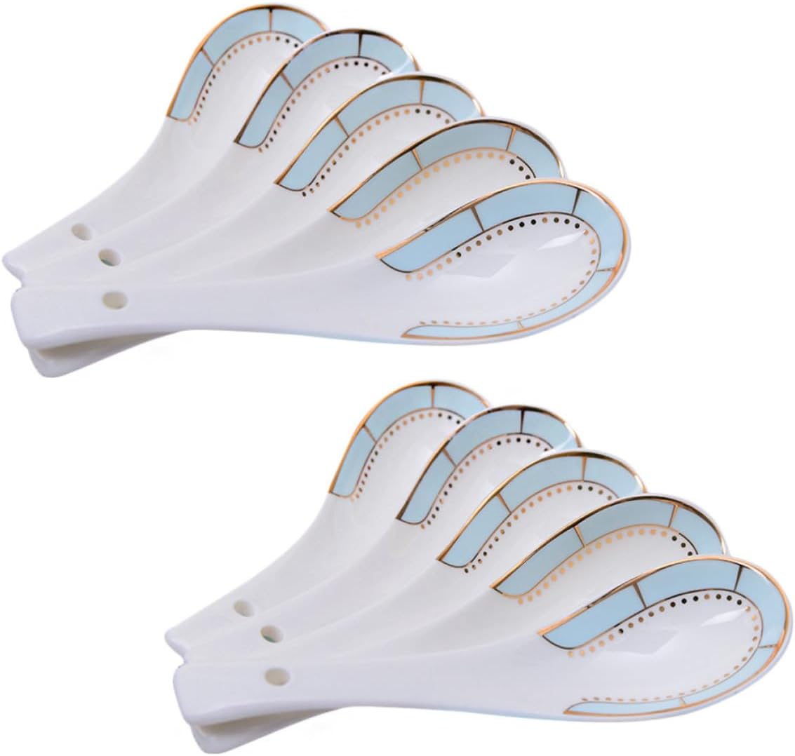 VALICLUD 10 Pcs Ceramic Soup Spoons White Chinese Style Kitchen Gadget with Smooth Surface and Portable Design for Home Dining and Soup Serving
