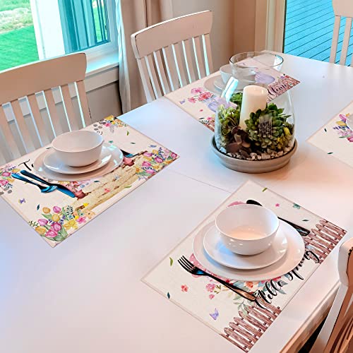 Spring Flowers Truck Placemats Set Of 6 Spring Summer Decorations Floral Placemats Washable Table Mats Set Natural Fabric Placemats For Kitchen Dining Table Wedding Holiday Dinner Party Decoration #TOP4