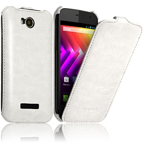 KARYLAX Seluxion - Housse Etui Coque Rigide à Clapet pour Wiko Iggy Couleur Blanc + Film de Protection